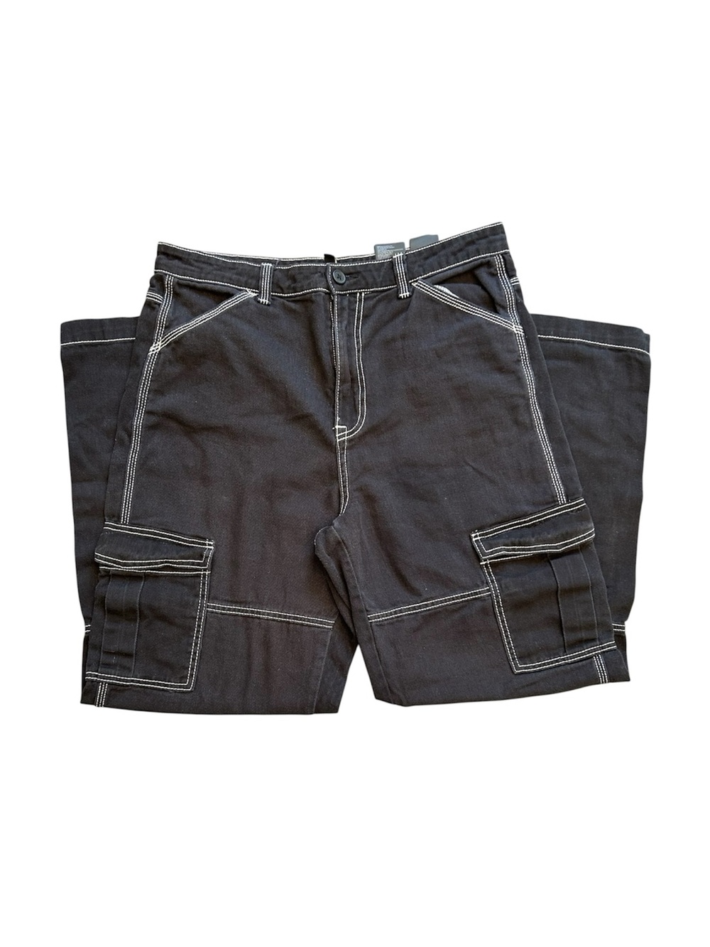 H&M Black Cargo Pants with White Contrast Stitching